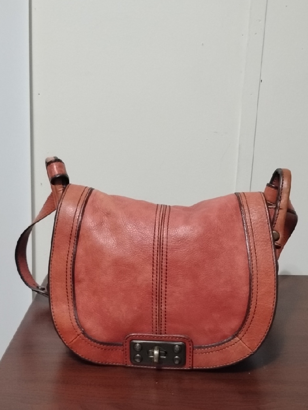 Fossil Vintage‎ Reissue Leather Flap Crossbody Saddle Bag in Burnt Orange